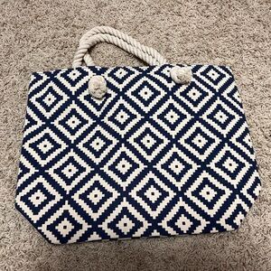 Navy and White Geometric Tote Bag